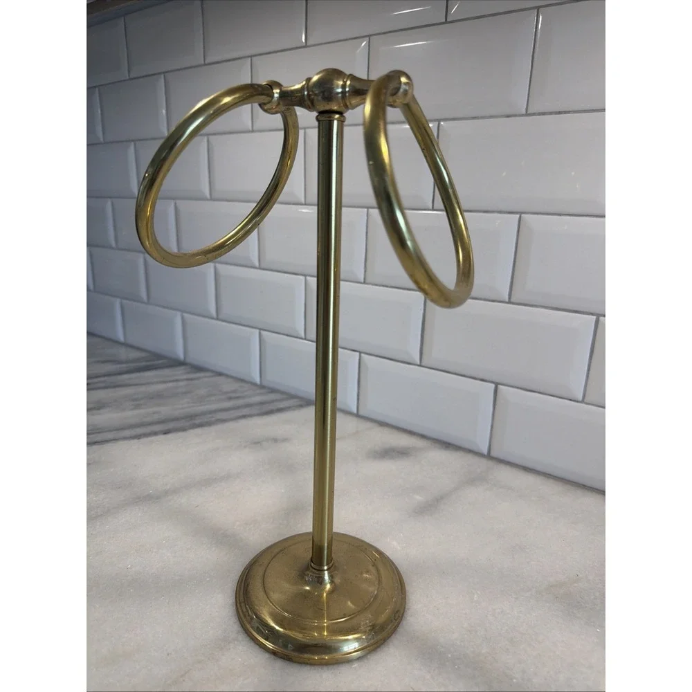 Vintage MCM Gatco SolidBrass‎ Double Hand Towel Ring Holder Stand Bathroom ES008